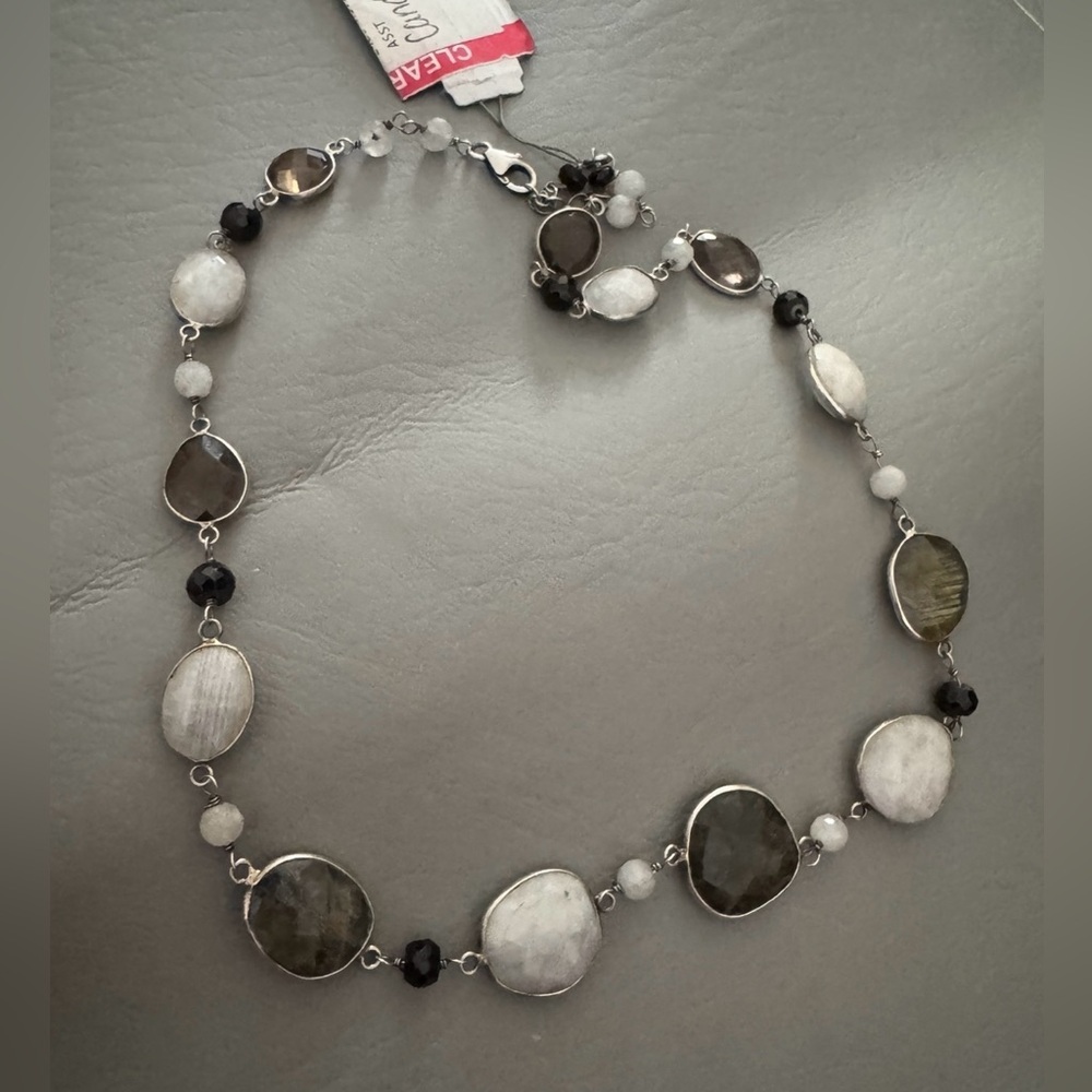 Candela Sterling Moonstone & Labradorite Station Necklace - Picture 5 of 7